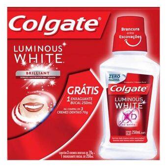 Farmácia Preço Popular Creme dental colgate luminous white 3x70g + enxaguante bucal 250ml oferta