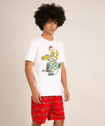 Pijama de algodão manga curta gola careca estampado hommer simpson branco