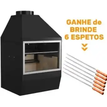 Lojas TaQi Churrasqueira de parede metávila 650f e espeto simples de de aço 58 cm, preto oferta