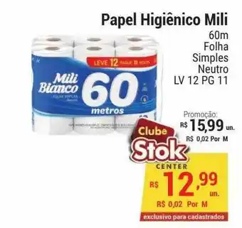 Stok Center Papel Higiênico Mili Folha Simples Neutro oferta