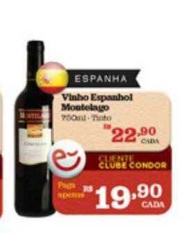 Supermercados Condor Vinho Espanhol Montelago oferta