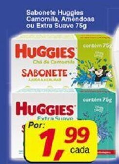 Supermercados Guanabara Sabonete Huggies Camomila, Amendoas ou Extra Suave 75g oferta