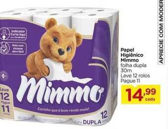 Carrefour Papel Higiênico Mimmo Folha Dupla 30m Leve 12 Rolos Pague 11 oferta