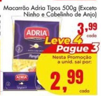 Barbosa Supermercados Macarrao Adria tipos 500g oferta