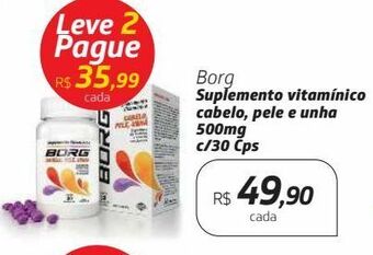 Drogal Borg suplemento vitamínico cabelo, pele e unha 500mg c/30 cps oferta