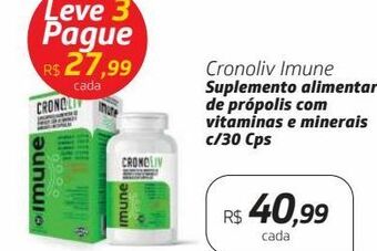 Drogal Cronoliv imune suplemento alimentar de própolis com vitaminas e minerais c/30 cps oferta