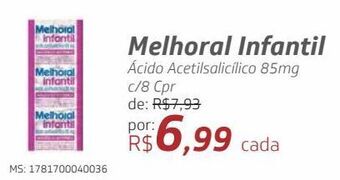 Drogal Melhoral infantil ácido acetilsalicílico 85mg c/8 cpr oferta