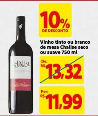 Mercado Extra Vinho tinto ou Branco de Mesa Chalise seco ou suave 750ml oferta