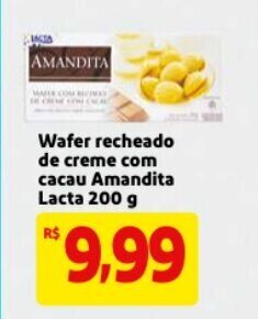 Mercado Extra Wafer recheado de creme com cacau Amandita Lacta 200g oferta
