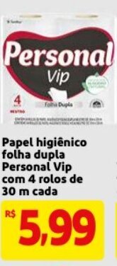 Mercado Extra Papel Higiénico Folha Dupla Personal Vip com 4 rolos de 30m cada oferta