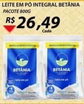 Assaí Atacadista Leite em po integral Betania 800g oferta