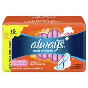 Asun Absorvente always super proteção suave com abas 16 unidades oferta