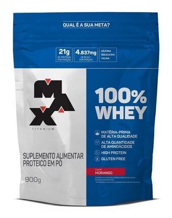 100% whey max titanium refil 900g - morango