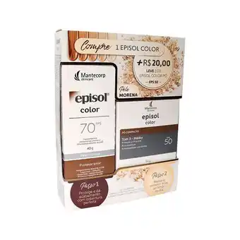 Kit episol color protetor solar facial pele morena fps 70 com 40g + pó compacto fps 50 com 10g