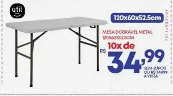 Freitas Varejo Mesa Dobrável Metal 120x60x52.5cm Util oferta