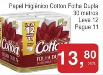 Papel Higiénico Cotton Folha Dupla 30m Leve 12 pague 11