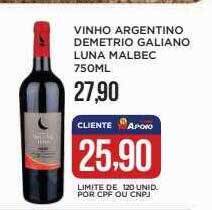 Apoio Mineiro Vinho Argentino Demetrio Galiano Luna Malbec oferta