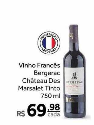 Verdemar Supermercado Vinho Francês Bergerac Château Des Marsalet Tinto oferta