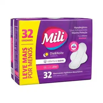 Absorvente mili dia e noite com 32 suave com abas especial