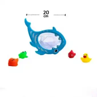 Brinquedo para banho rede tubarao 4 pecas com patinho