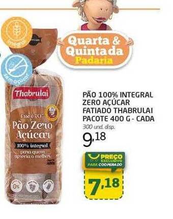 Cooper Pão 100% Integral Zero Açúcar Fatiado Thabrulai Pacote - Cada oferta