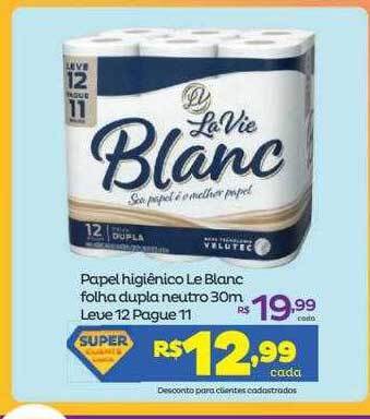 Super Lagoa Papel Higiênico Le Blanc Folha Dupla Neutro 30m Leve 12 Pague 11 oferta