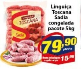 Vencedor Atacadista Linguica Toscana Sadia Congelada pacote 5kg oferta