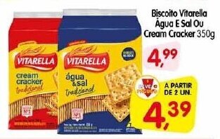 Cercadão Biscoito Vitarella Agua E Sal ou Cream Cracker 350g oferta