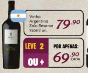 Rede Top Vinho Argentino Zolo Reserve oferta
