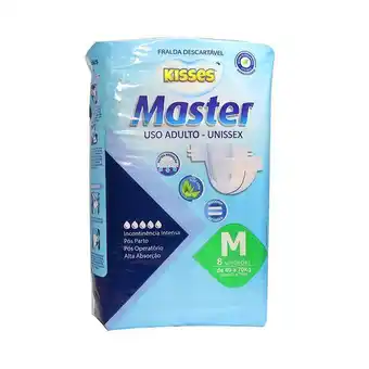 Fraldas geriátrica kisses master regular tamanho m com 8 unidades