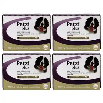 Petzi plus 3,2g vermífugo cães 40kg 2 comprimidos ceva kit 4 unid