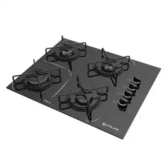 Cooktop 4 bocas à gás atlas agile up glass com acend...