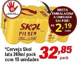 Ricoy Supermercados Cerveja Skol Lata 269ml pack c/15 unidades oferta