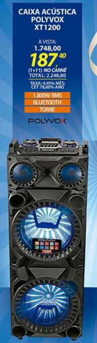 Lojas Cem Caixa Acustica Polyvox XT1200 oferta