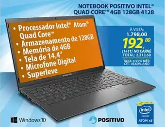 Lojas Cem Notebook Positivo Intel Quad Core 4GB 128gb 4128 oferta