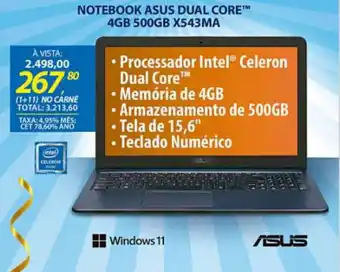 Lojas Cem Notebook Asus Dual Core 4GB 500GB X543MA oferta