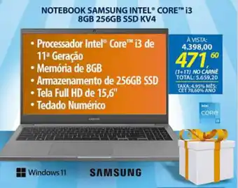 Lojas Cem Notebook Samsung Intel Core i5 8GB 256GB SSD KV4 oferta