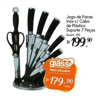 Jogo De Facas Inox C Cabo De Plástico Suporte 7 Peças