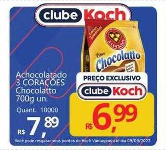 Supermercados Koch Achocolatado 3 Corações Chocolatto oferta