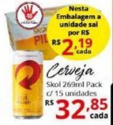 Ricoy Supermercados Cerveja Skol 269ml pack c/ 15 unidades oferta
