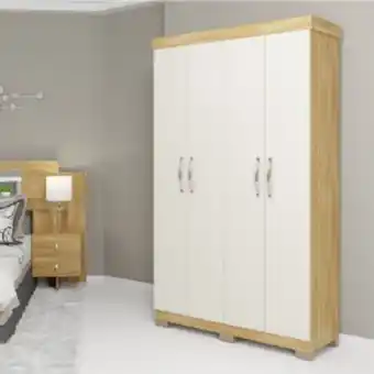 Lojas Guido Roupeiro 4 portas 2 gavetas malta freijo/gold perola oferta