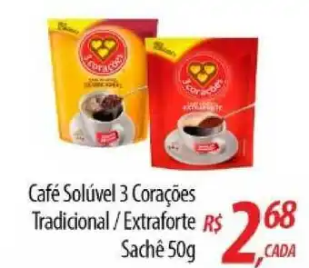 Abevê Supermercados Café Solóvel 3 Corações Tradicional Extraforte 50g oferta