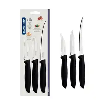 Pão de Açúcar Jogo facas inox 3 peças plenus preto serra tramontina oferta