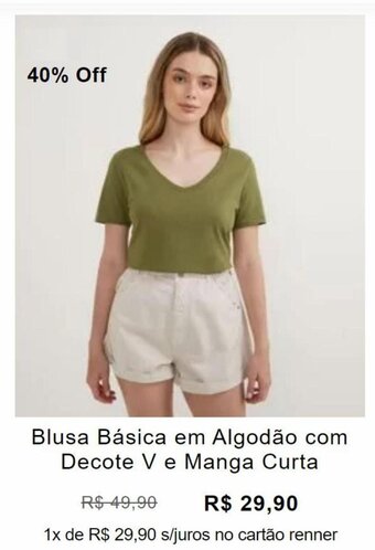Renner Blusa Basica em Algodao com Decote V e Manga Curta oferta
