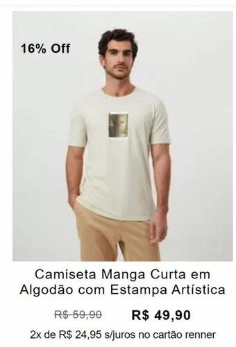Renner Camiseta Manga Curta em Algodao com Estampa Artistica oferta