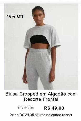 Renner Blusa Cropped em Algodao com Recorte Frontal oferta