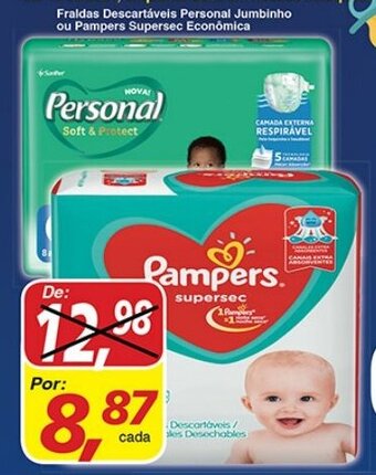 Supermercados Guanabara Fraldas Descartaveis Personal Jumbinho ou Pampers Supersec Economica oferta