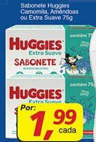 Supermercados Guanabara Sabonete Huggies Camomila, Amendoas ou Extra Suave 75g oferta