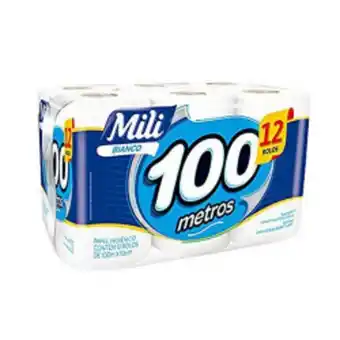 Papel higiênico neutro mili bianco folha simples 100m 12 unidades