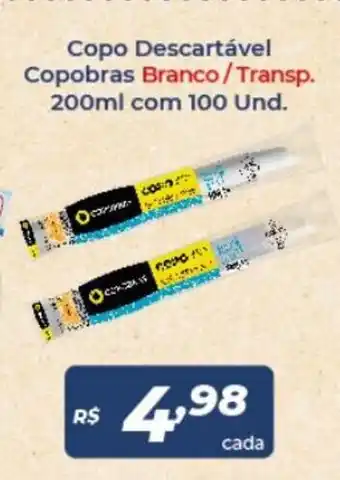Atakarejo Copo Descartavel Copobras Branco/ Transparente 200ml com 100 und. oferta